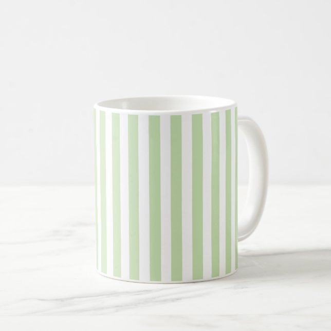 Caneca De Café Tiras doces brancas e verdes claras (Frente Esquerda)
