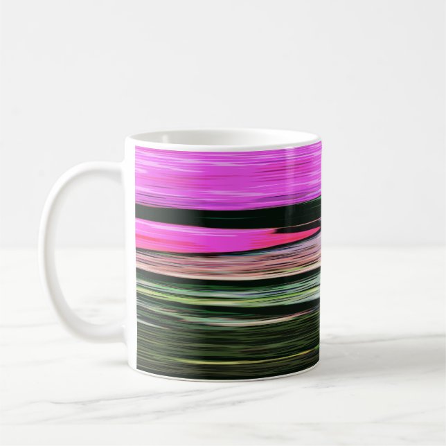 Caneca De Café Tiras Horizontais, Rosa abstrato E Verde 705 (Esquerda)