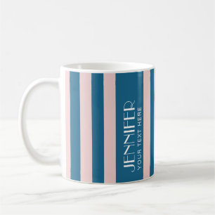 Caneca De Café Tiras Náuticas Azuis Modernas Coloridas