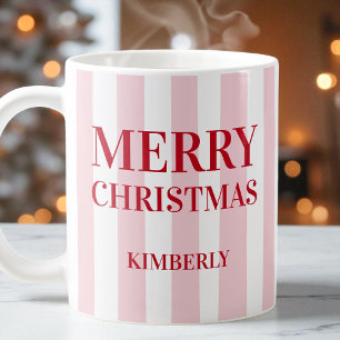 Caneca De Café Tiras Rosa Modernas Personalizadas Feliz Natal