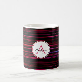 Caneca De Café Tiras Vermelhas abstrato em Monograma Preto