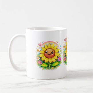 Caneca De Café 🌻 Title Cute Smiling Sunflower Rainbow Garden