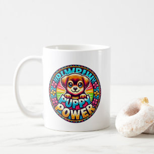 Caneca De Café Título: Puppy Power - Cute & Colorful Dog