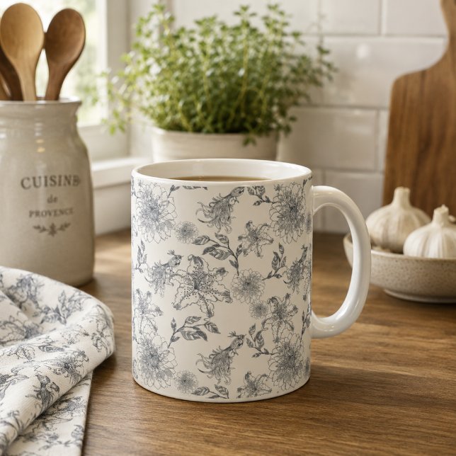 Caneca De Café Toalete Botânico de Pássaros Rústico Francês Vinta (Criador carregado)