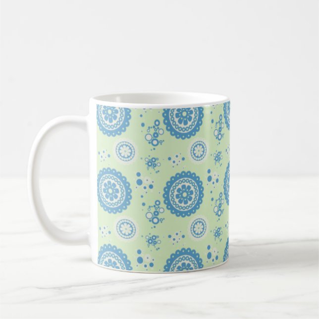 Caneca De Café Toalhas Azuis e Círculos (Esquerda)