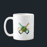 Caneca De Café Toasting with a bottle<br><div class="desc">"Toasting with a bottle" features a striking design of crossed champagne bottles and the word "Cheers, " creating a celebratory mood. It's the perfect item to add color to special moments such as parties,  anniversaries,  and the New Year holidays. It creates a glamorous and fun atmosphere.</div>