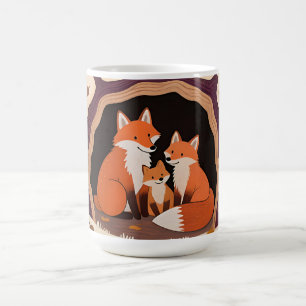 Caneca De Café Toca da Família de Raposas no Outono
