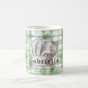 Caneca De Café Toca de Chef Branca Listras Xadrez Verde Branco