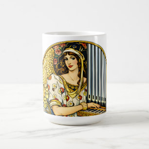 Caneca De Café Toca de Órgão de Anjo Art Nouveau Vintage Música