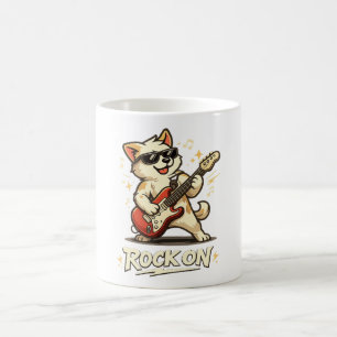 Caneca De Café Toca Guitarra Cachorro Engraçado Música Rock