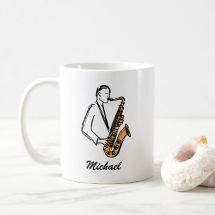 Caneca De Café Tocador de Saxofone Nome Personalizado – Amante da