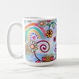 Caneca De Café Todas as Flores, Corações e Rainbows