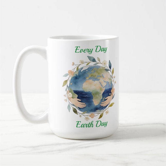 Caneca De Café Todo Dia é Dia da Terra Globo Floral Com Mãos (Esquerda)