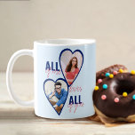 Caneca De Café Todos Eu Ama Todos Vocês 4 Foto do Coração Azul<br><div class="desc">Crie sua própria caneca de fotos romântica, que você pode personalizar com 4 de suas fotos favoritas. O modelo de foto exibirá suas fotos em formas cardíacas, moldadas em azul. O design diz "TODOS eu, amamos todos VOCÊS" na moderna tipografia de impressão e roteiro casual. Perfeito para Dia de os...</div>