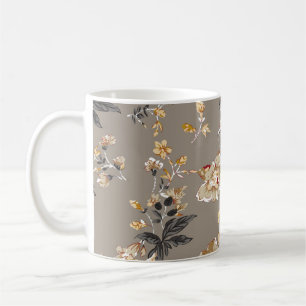 Caneca De Café Todos os tipos de flores em forma de fundo marrom