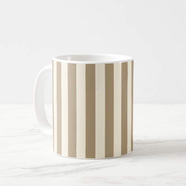 Caneca De Café Tofu Creme Khaki Oyster Listrado (Frente Esquerda)
