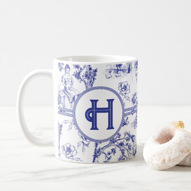 Caneca De Café Toile Azul e Branco (Com Donut)