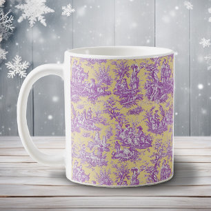 Caneca De Café Tóile de jouy amarelo-púrpura Elegante