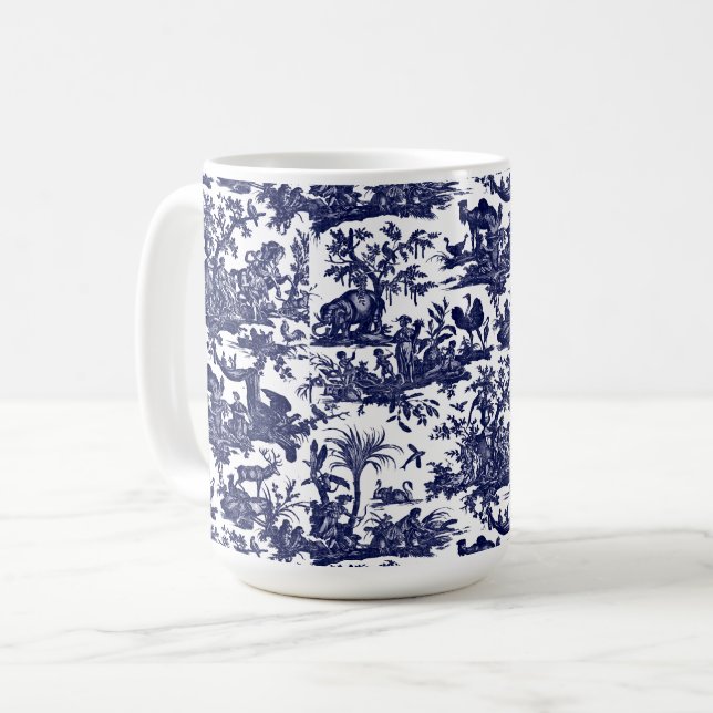 Caneca De Café Toile de Jouy Quatro Partes do padrão azul mundial (Frente Esquerda)