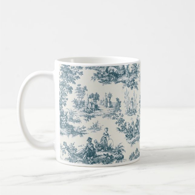 Caneca De Café Tóile de jouy sage verde elegante (Esquerda)