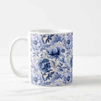 Caneca De Café Toile de Jouy. Toile francesa azul.