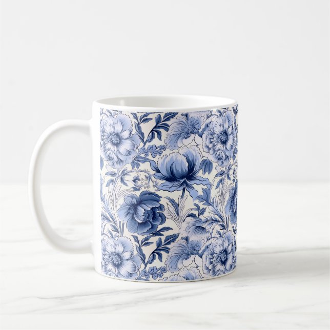 Caneca De Café Toile de Jouy. Toile francesa azul. (Esquerda)