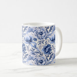 Caneca De Café Toile de Jouy. Toile francesa azul.