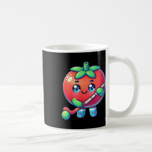Caneca De Café Tomate Fofo Jogando Hóquei de Campo Cartoon