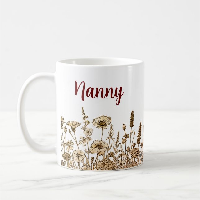 Caneca De Café Tons da Terra Floral NANNY PERSONALIZAR Design Mug (Esquerda)