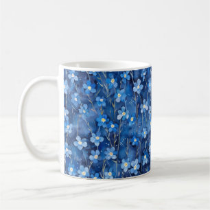 Caneca De Café Tons de Azul Floral em Todo o Design