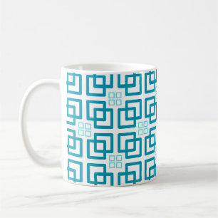 Caneca De Café Tons Quadrados de Azul-Ciano