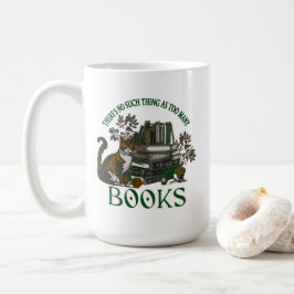 Caneca De Café Too Many Books Green Floral Academia Mug