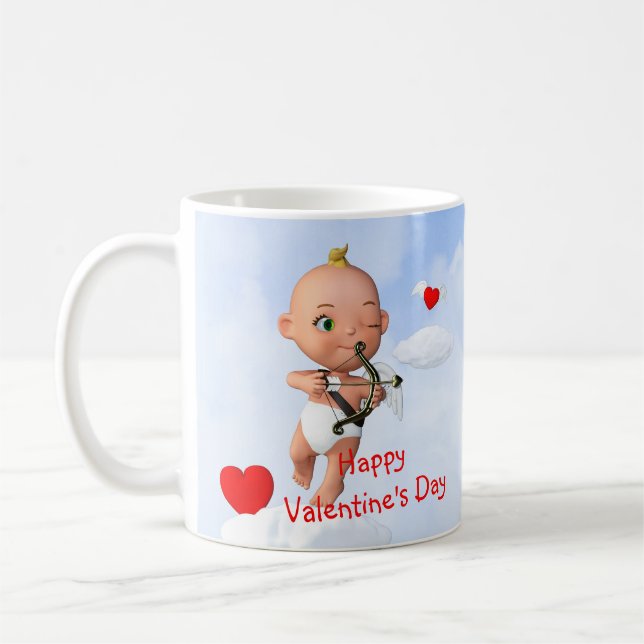 Caneca De Café Toon Baby Cupid voando com um Arco e Seta (Esquerda)