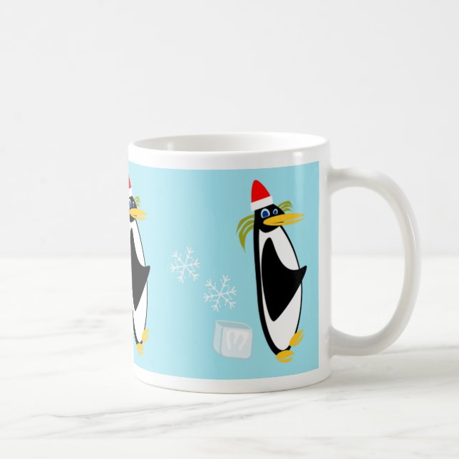 Caneca De Café Toon de Feriado de Pinguim Retro Bonito (Direita)
