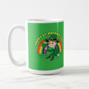 Caneca De Café Toon leprechaun bonito com shamrock e arco-íris