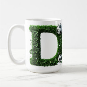 Caneca De Café Topiária de Grama Verde com Bola de Futebol e Letr