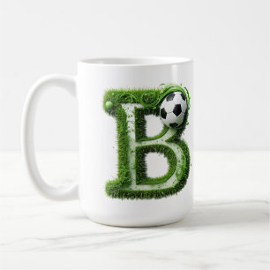 Caneca De Café Topiária de grama verde com letra B e bola de fute