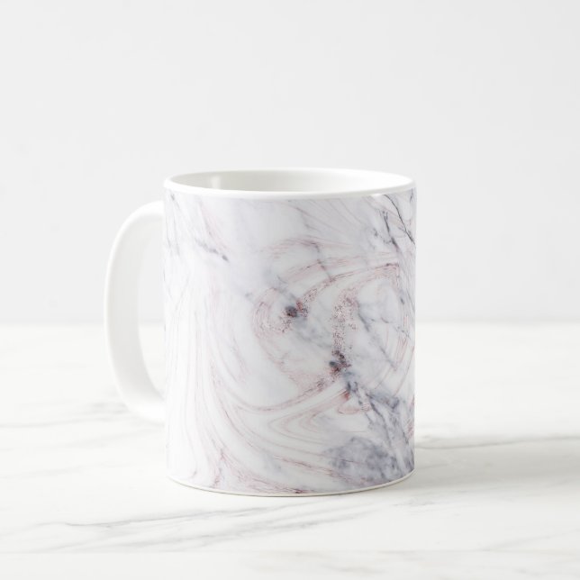 Caneca De Café Toque de Rosa Branco e Cinza Mármore Swirl Festa C (Frente Esquerda)
