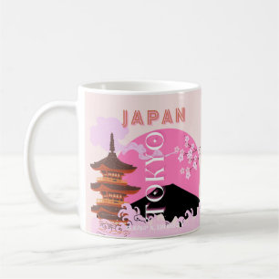 Caneca De Café Tóquio Japão Viagem Art, Retro-Viagem Art, Rosa