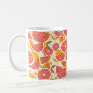 Caneca De Café Toranja e fatias com folhas em branco.