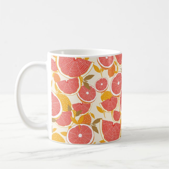 Caneca De Café Toranja e fatias com folhas em branco. (Esquerda)