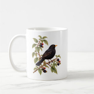 Caneca De Café Tordo-britânico-no-Ramo-de-Amora-Botânica