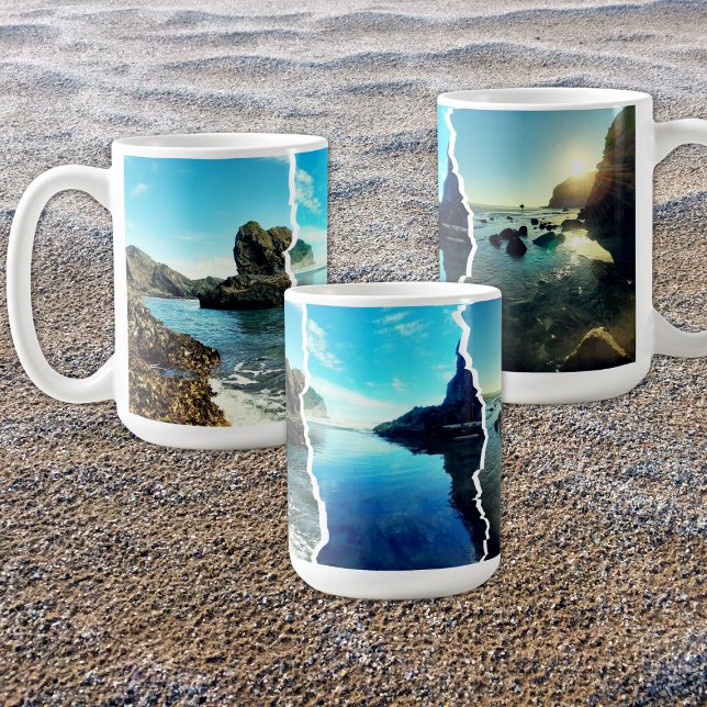 Caneca De Café Torn Tryptich Tasman Ver Osman China Mug (NZ Tasman 3 Custom Sea View Collage Tear Edge Coffee Mug)