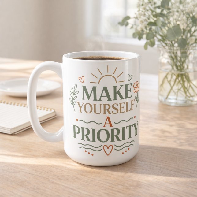 Caneca De Café Torne-se uma prioridade Projeto de Citação Botânic (Make Yourself a Priority Botanical Quote Design Coffee Mug)