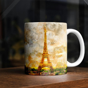 Caneca De Café Torre Eiffel em Paris durante o pôr do sol n.o 1