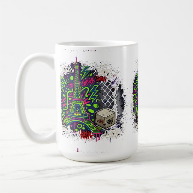 Caneca De Café Torre Eiffel Grafite Neon Urbano (Esquerda)
