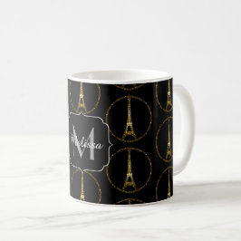 Caneca De Café Torre Eiffel padrão de brilho dourado Monograma