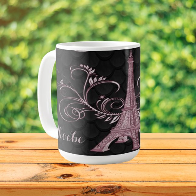 Caneca De Café Torre Eiffel, Torre Rosa, Pia, (Pink Eiffel Tower Floral Swirls Coffee Mug)