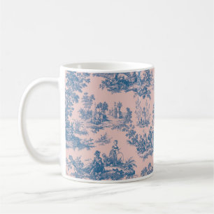 Caneca De Café Torre francesa de jouy azul e rosa elegante