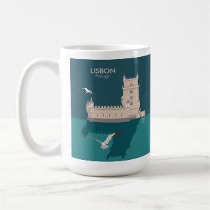 Caneca De Café Torre Lisboa de Belem no estilo do poster vintage